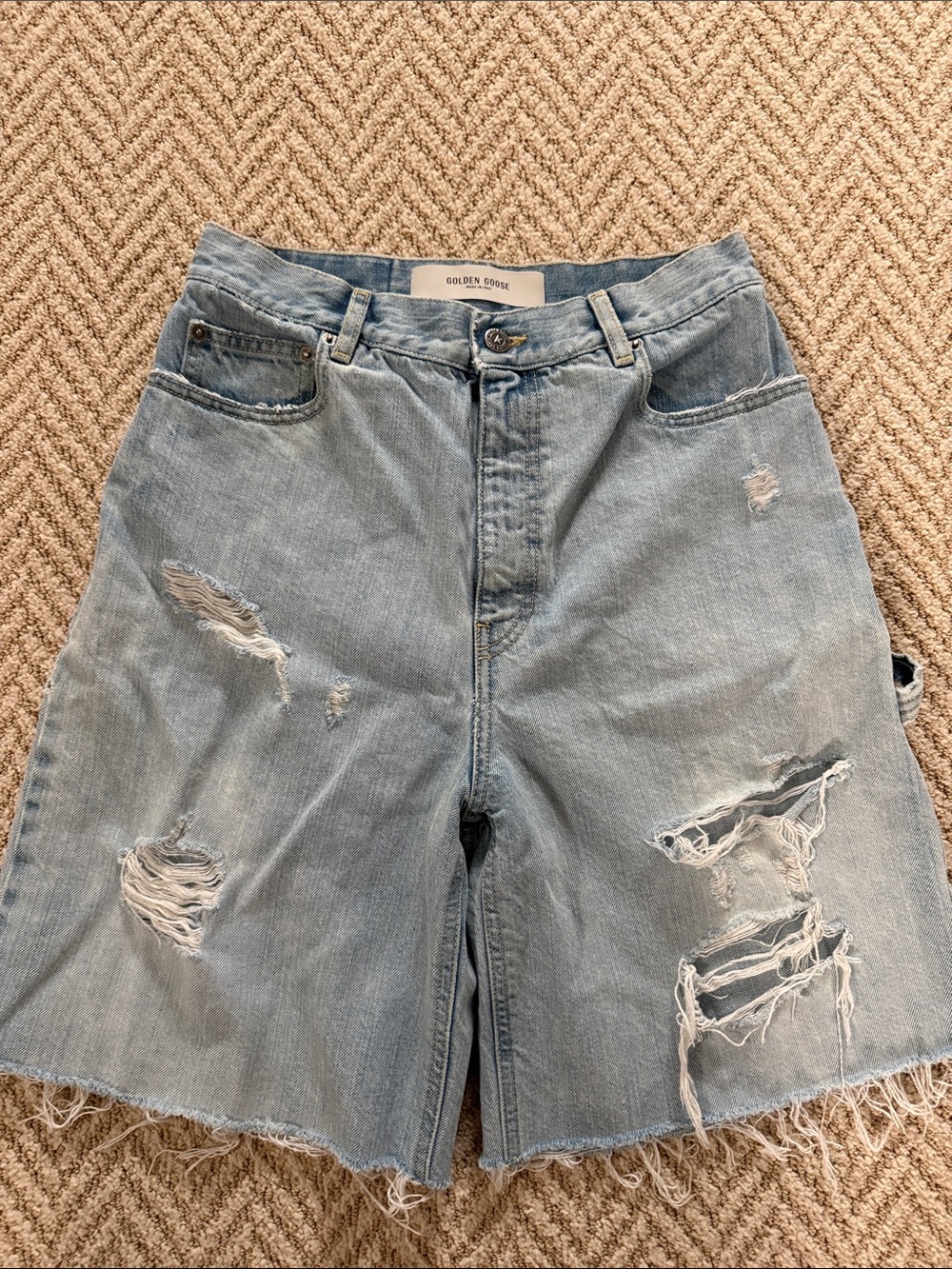 Golden Goose Light Blue Distressed Denim Shorts